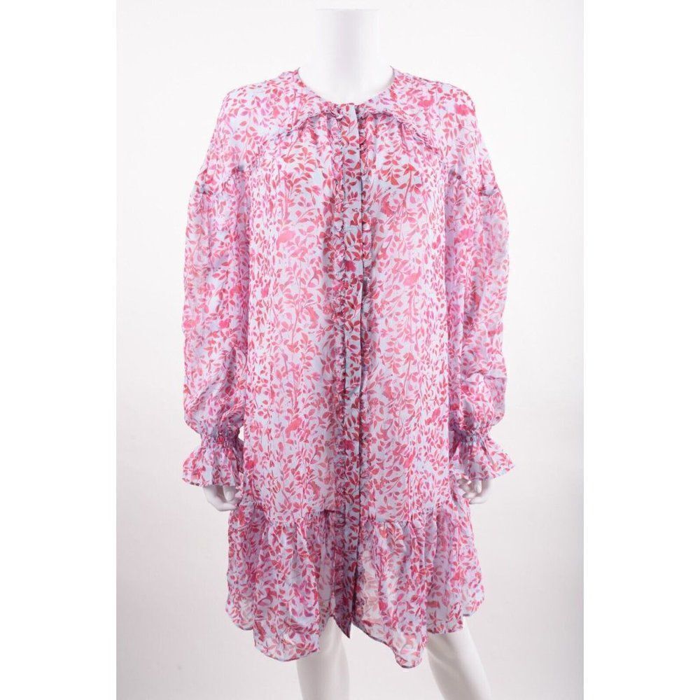 Saloni Womens Pixie Silk Dress Sz 10 Pastel Porcelain Pink Floral Long sleeve